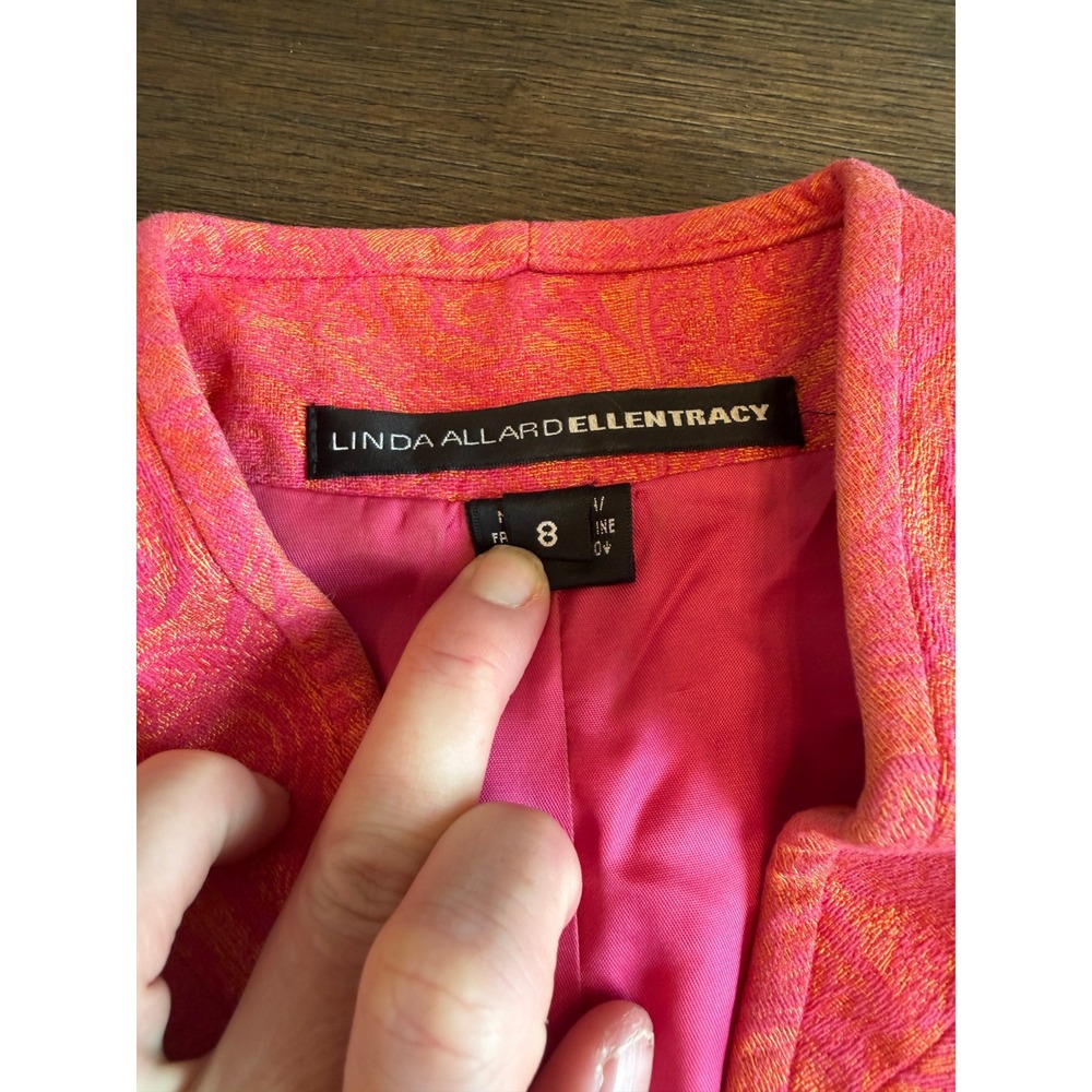 Linda Allard Ellen Tracy Vintage Pink Orange Paisley Jacquard Blazer Jacket Sz 8 - Picture 4 of 8